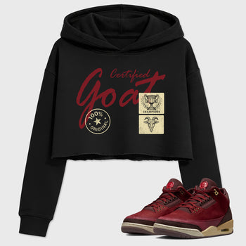 Certified Goat women’s crop tee designed to match the Air Jordan 3 Bin 23, featuring coordinated Black 1 options for a perfect streetwear vibe.