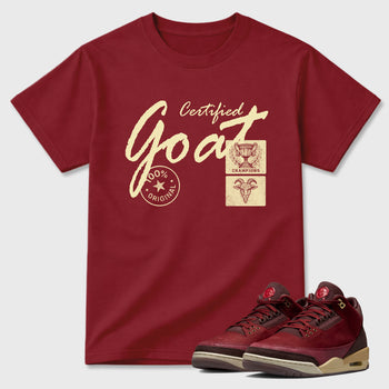 Certified Goat Graphic T-Shirt sneaker match tee designed for the Air Jordan 3 Bin 23, featuring coordinated color options for a perfect streetwear match. Cardinal 1 shirt.