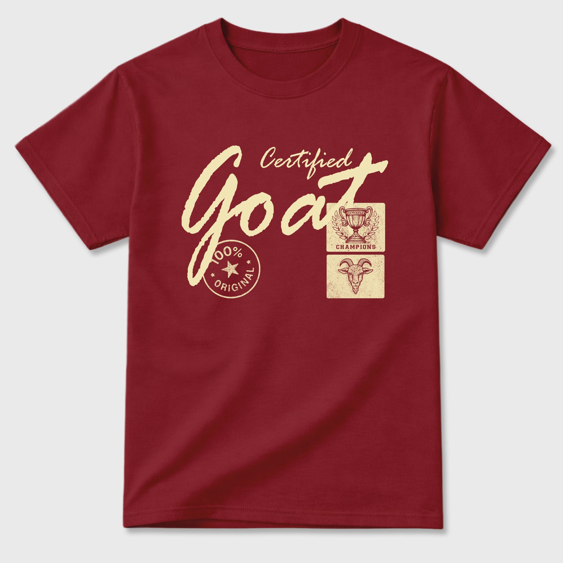 Certified Goat Graphic T-Shirt sneaker match tee designed for the Air Jordan 3 Bin 23, featuring coordinated color options for a perfect streetwear match. Cardinal 2 shirt.
