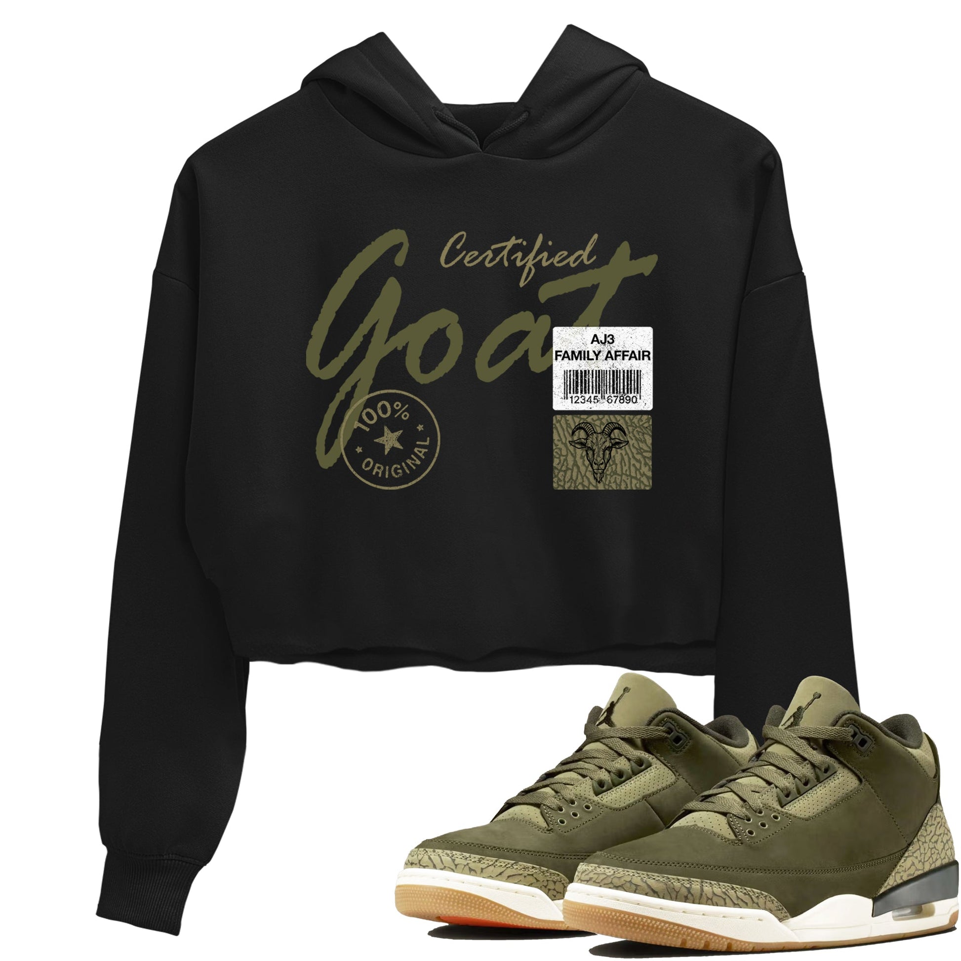 Sneaker Threads – Sneaker Threads To Match Air Jordan 3 Family Affair Shoes – Certified Goat Crop T-Shirt Black 1