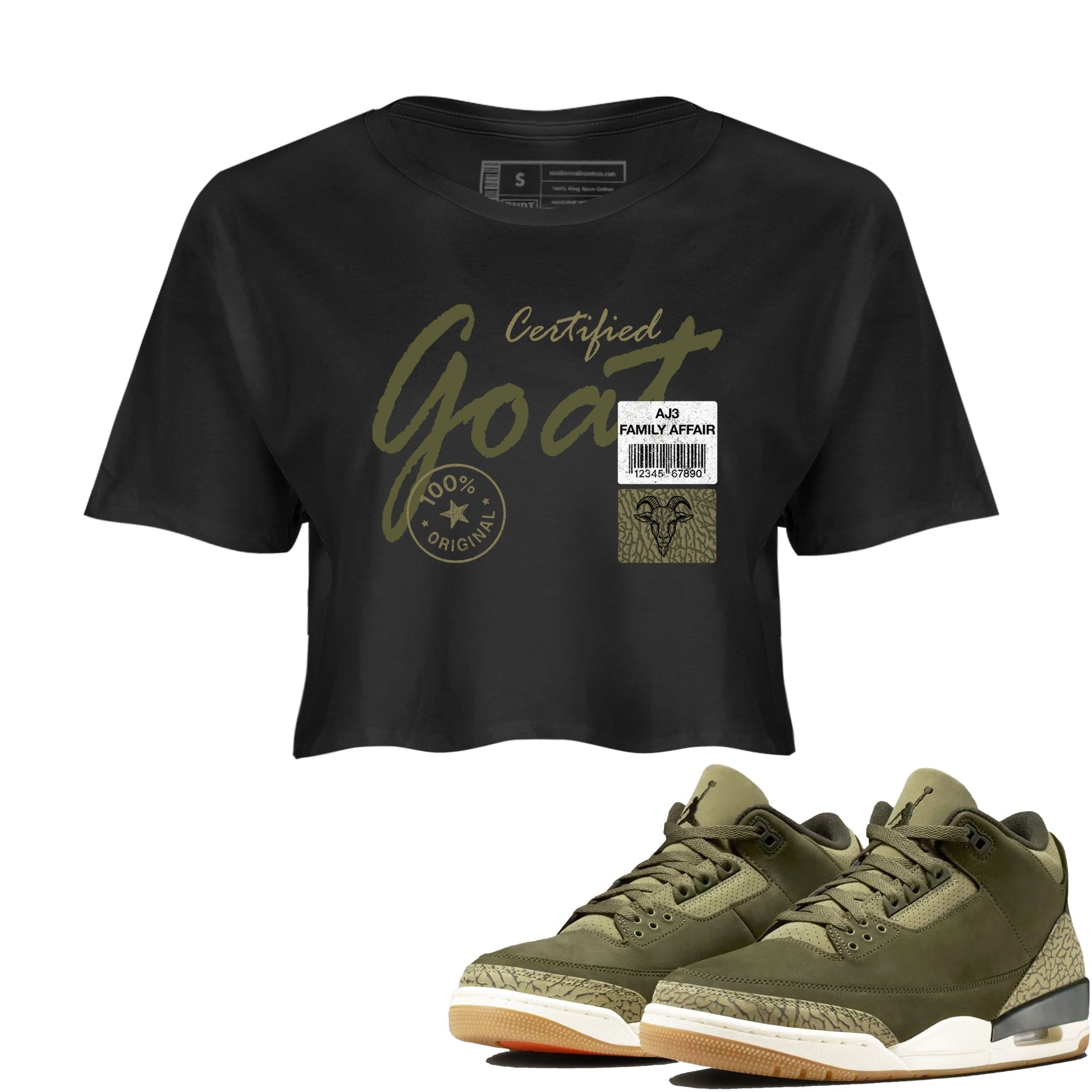 Sneaker Threads – Sneaker Threads To Match Air Jordan 3 Family Affair Shoes – Certified Goat Crop T-Shirt Black 1