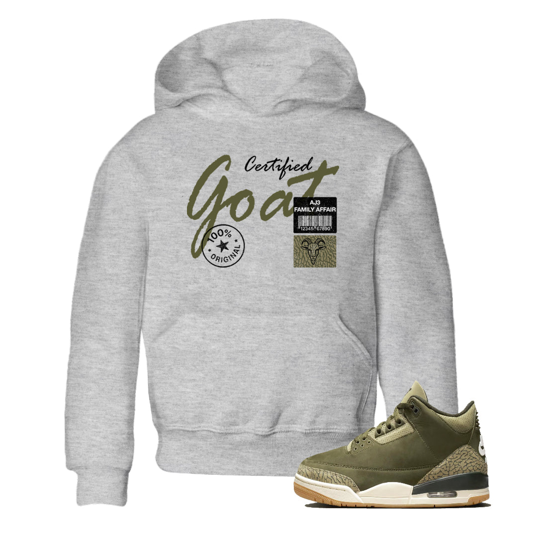 Sneaker Threads – Sneaker Threads To Match Air Jordan 3 Family Affair Shoes – Certified Goat Kids T-Shirt Heather Grey 1