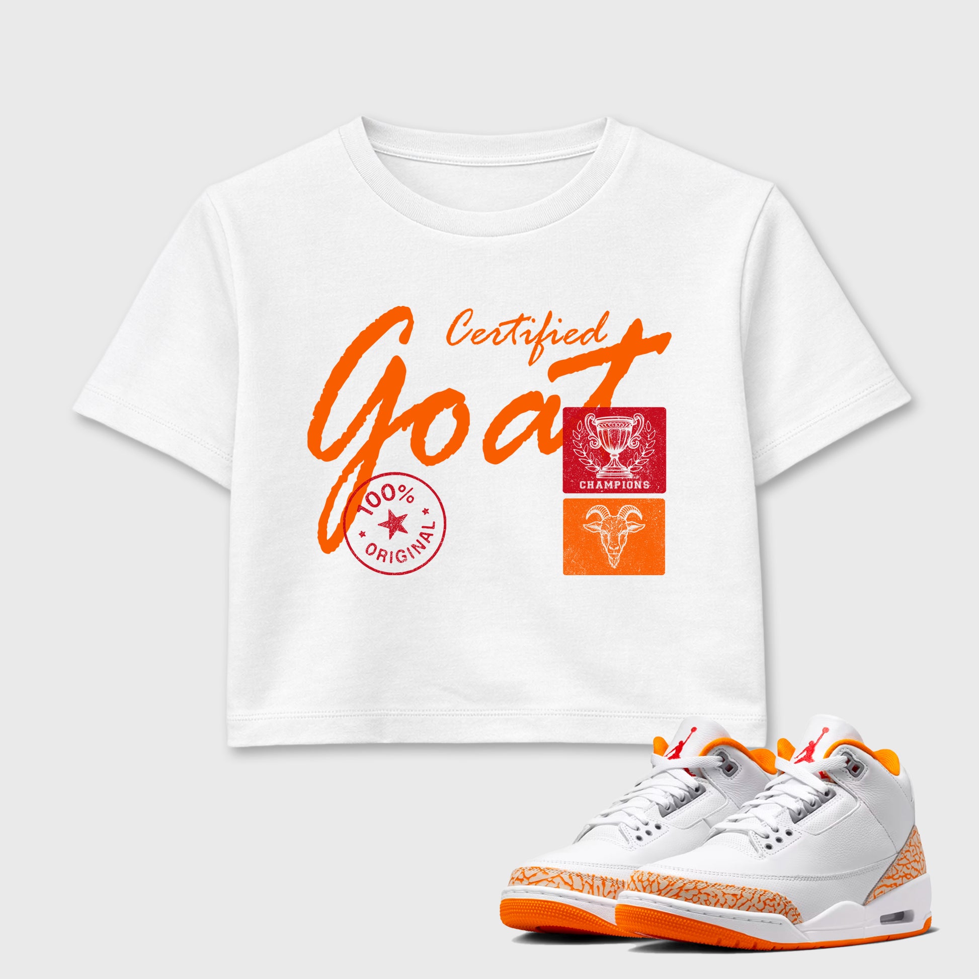 Sneaker match tees – Sneaker Tees To Match Air Jordan 3 Orange Citrus Shoes – Certified Goat Crop T-Shirt White 1