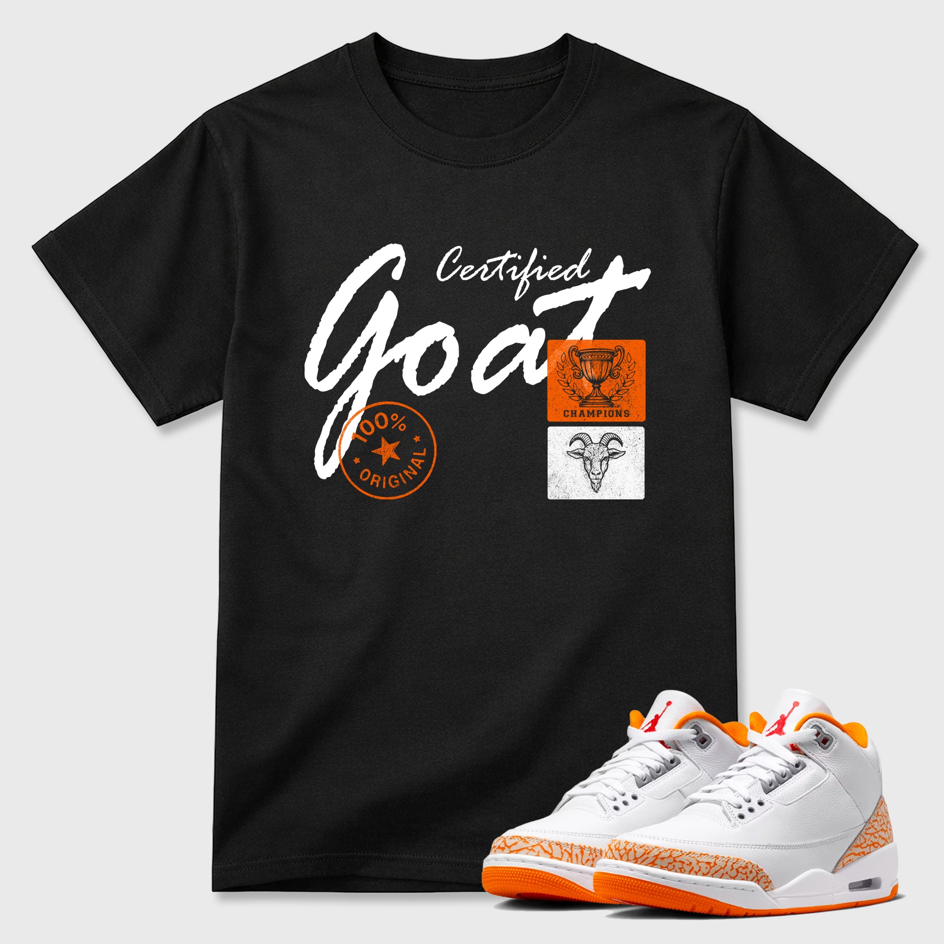 Sneaker match tees – Sneaker Tees To Match Air Jordan 3 Orange Citrus Shoes – Certified Goat Tee Black 1