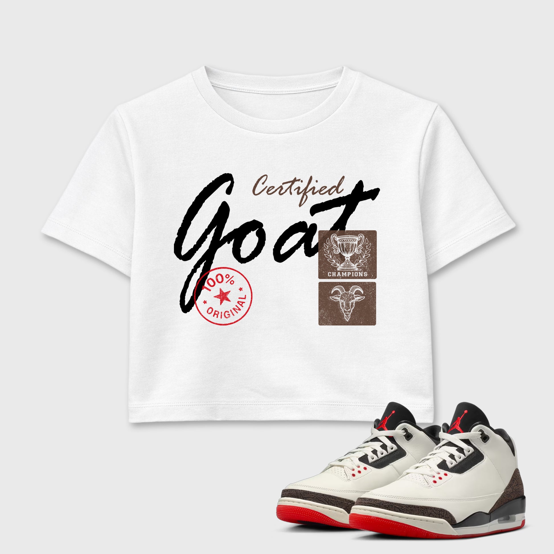 Sneaker match tees – Sneaker Tees To Match Air Jordan 3 World's Best Dad Shoes – Certified Goat Crop T-Shirt White 1