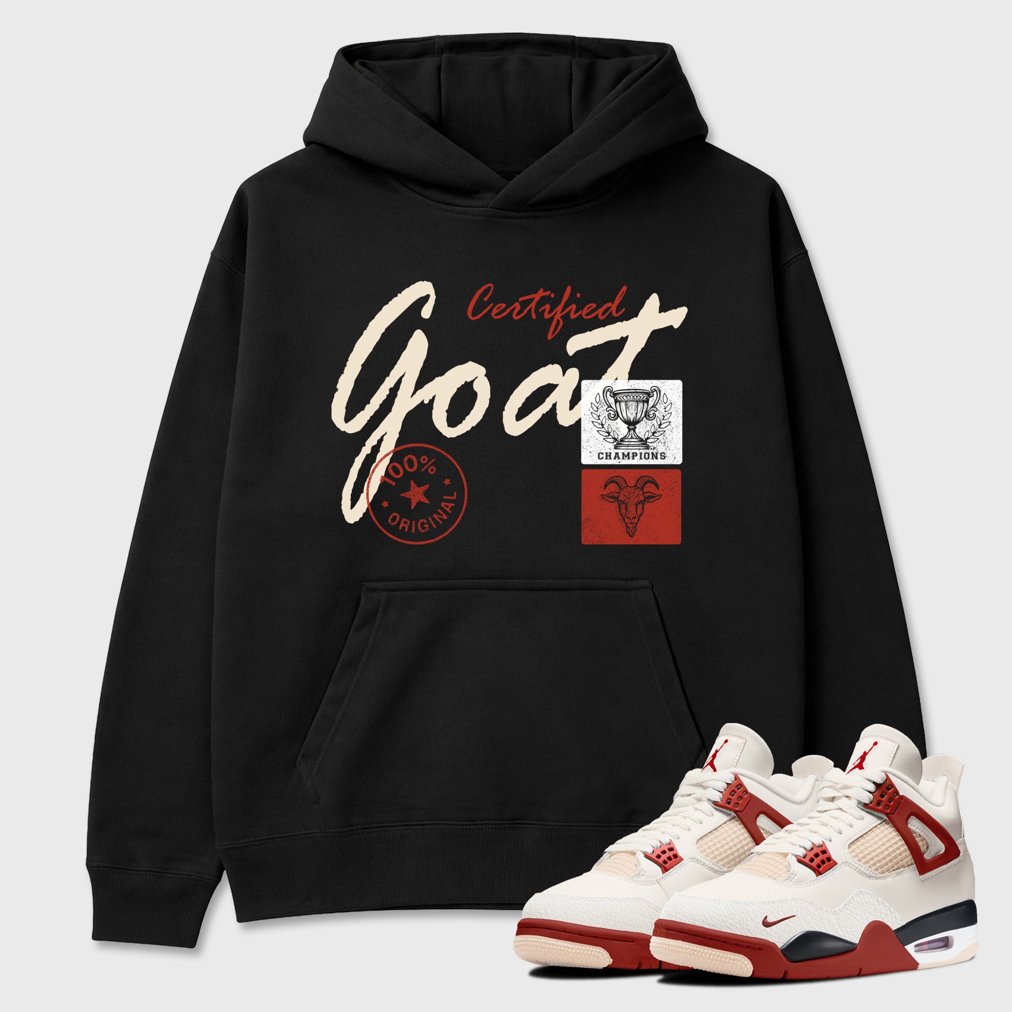 Certified Goat Graphic T-Shirt sneaker match tee designed for the Air Jordan 4 Brick After Brick, featuring coordinated color options for a perfect streetwear match. Black 1 shirt.