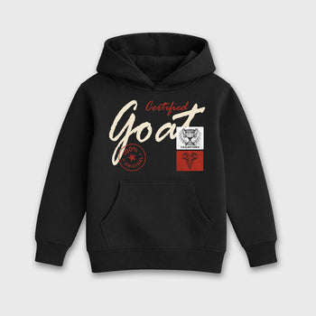 Certified Goat affordable baby and kids t-shirt designed to match the Air Jordan 4 Brick After Brick, featuring coordinated Black 2 options for the perfect little sneakerhead streetwear look.