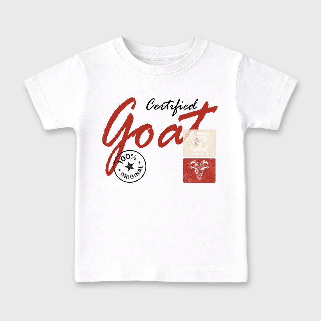 Certified Goat affordable baby and kids t-shirt designed to match the Air Jordan 4 Brick After Brick, featuring coordinated White 2 options for the perfect little sneakerhead streetwear look.