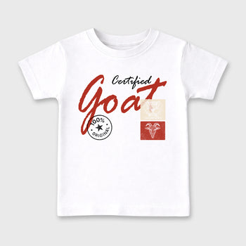 Certified Goat affordable baby and kids t-shirt designed to match the Air Jordan 4 Brick After Brick, featuring coordinated White 2 options for the perfect little sneakerhead streetwear look.