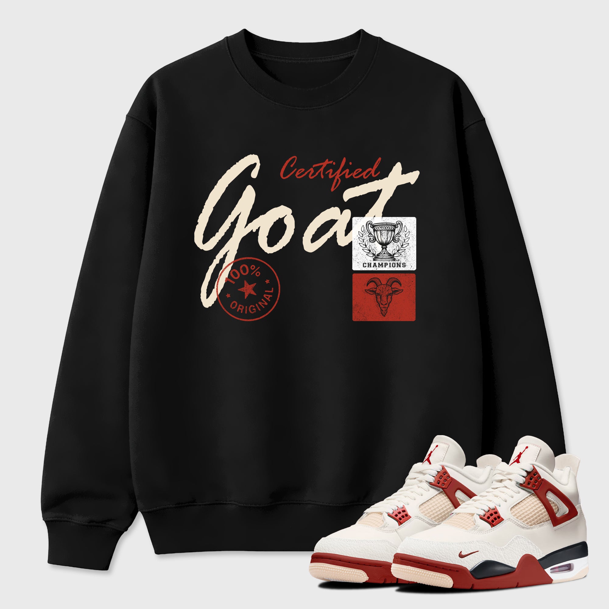 Certified Goat Graphic T-Shirt sneaker match tee designed for the Air Jordan 4 Brick After Brick, featuring coordinated color options for a perfect streetwear match. Black 1 shirt.
