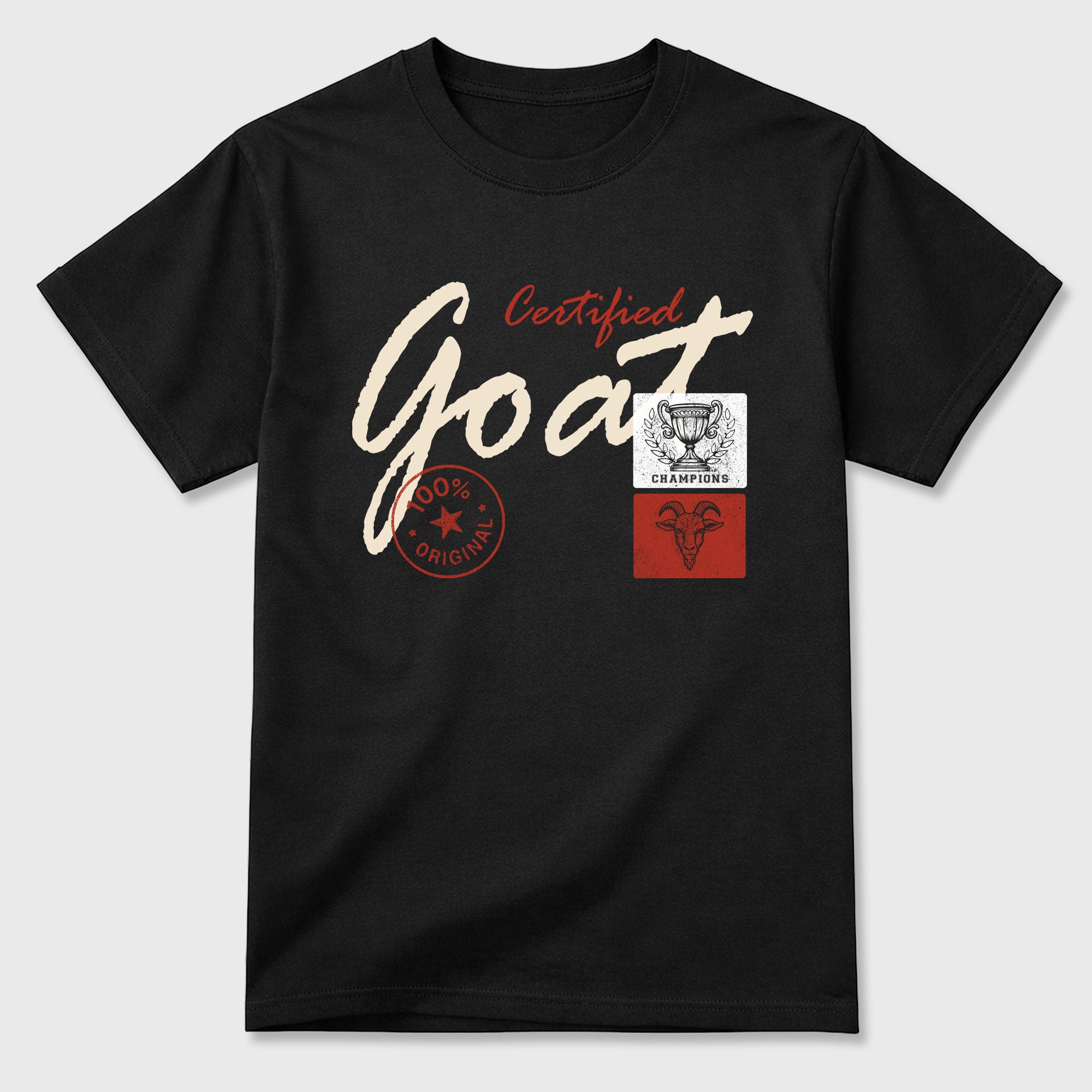 Certified Goat Graphic T-Shirt sneaker match tee designed for the Air Jordan 4 Brick After Brick, featuring coordinated color options for a perfect streetwear match. Black 2 shirt.