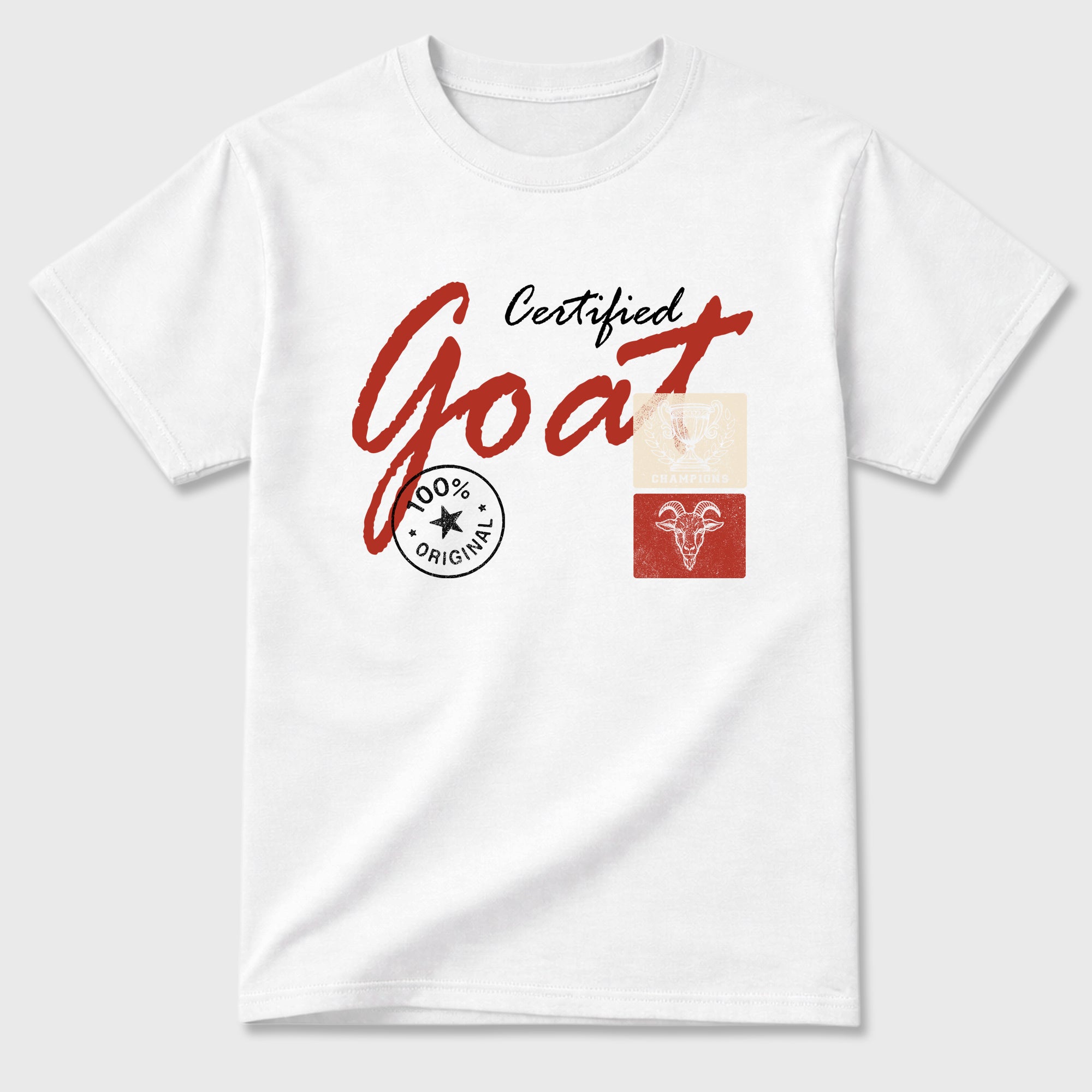 Certified Goat Graphic T-Shirt sneaker match tee designed for the Air Jordan 4 Brick After Brick, featuring coordinated color options for a perfect streetwear match. White 2 shirt.