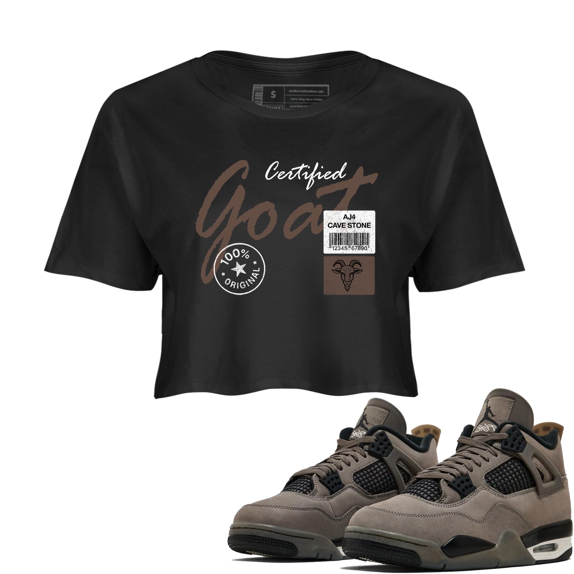 Sneaker match tees – Sneaker Tees To Match Air Jordan 4 Cave Stone Shoes – Certified Goat Crop T-Shirt Black 1