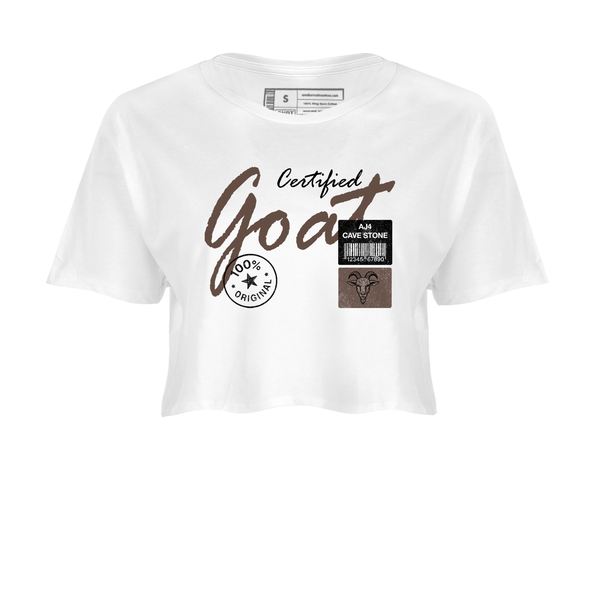 Sneaker match tees – Sneaker Tees To Match Air Jordan 4 Cave Stone Shoes – Certified Goat Crop T-Shirt White 2