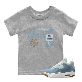 Sneaker match tees – Sneaker Tees To Match 4s Worn Blue Air Jordan 4 Denim Shoes – Certified Goat Kids T-Shirt Heather Grey 1