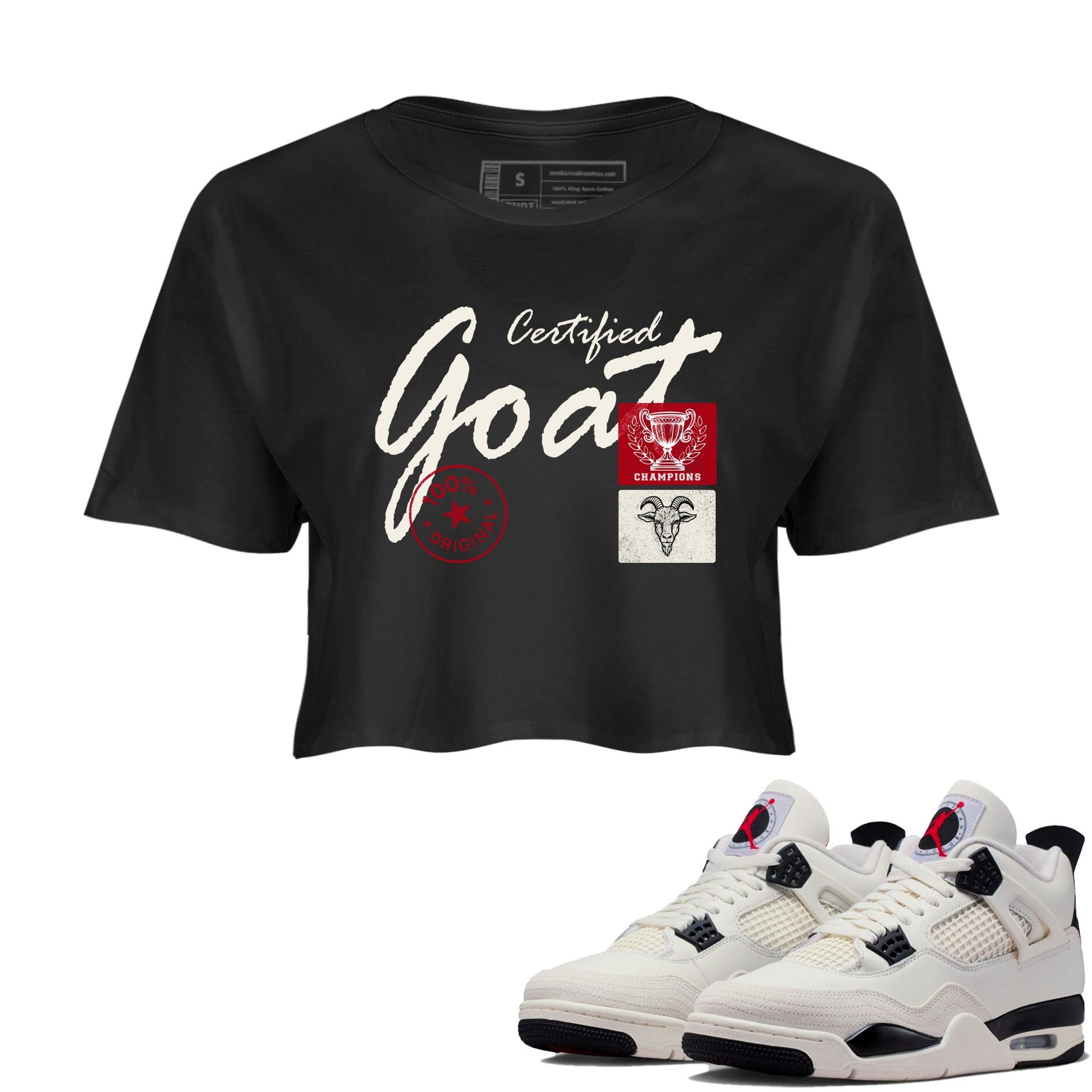 Sneaker match tees – Sneaker Tees To Match Air Jordan 4 Flight Club Shoes – Certified Goat Crop T-Shirt Black 1