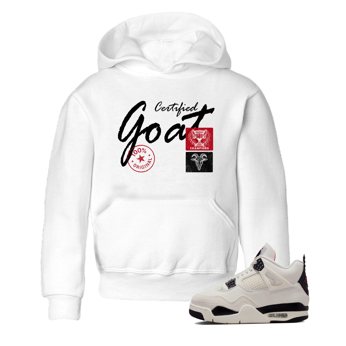 Sneaker match tees – Sneaker Tees To Match Air Jordan 4 Flight Club Shoes – Certified Goat Kids T-Shirt White 1