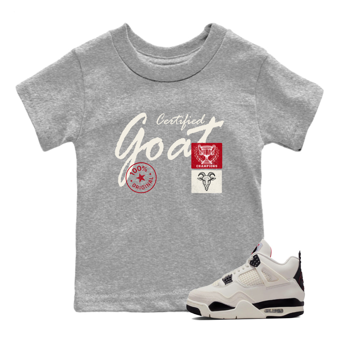 Sneaker match tees – Sneaker Tees To Match Air Jordan 4 Flight Club Shoes – Certified Goat Kids T-Shirt Heather Grey 1