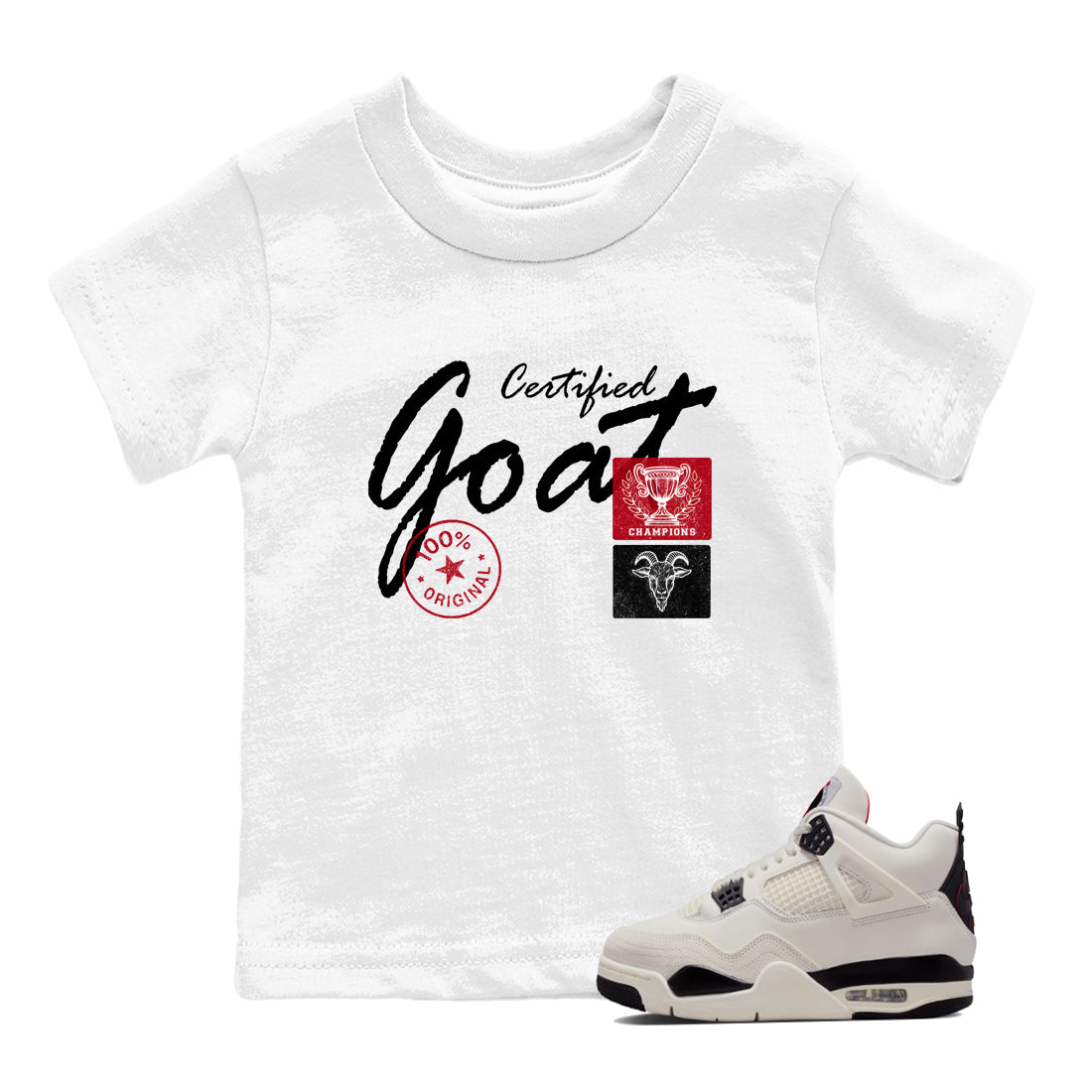 Sneaker match tees – Sneaker Tees To Match Air Jordan 4 Flight Club Shoes – Certified Goat Kids T-Shirt White 1