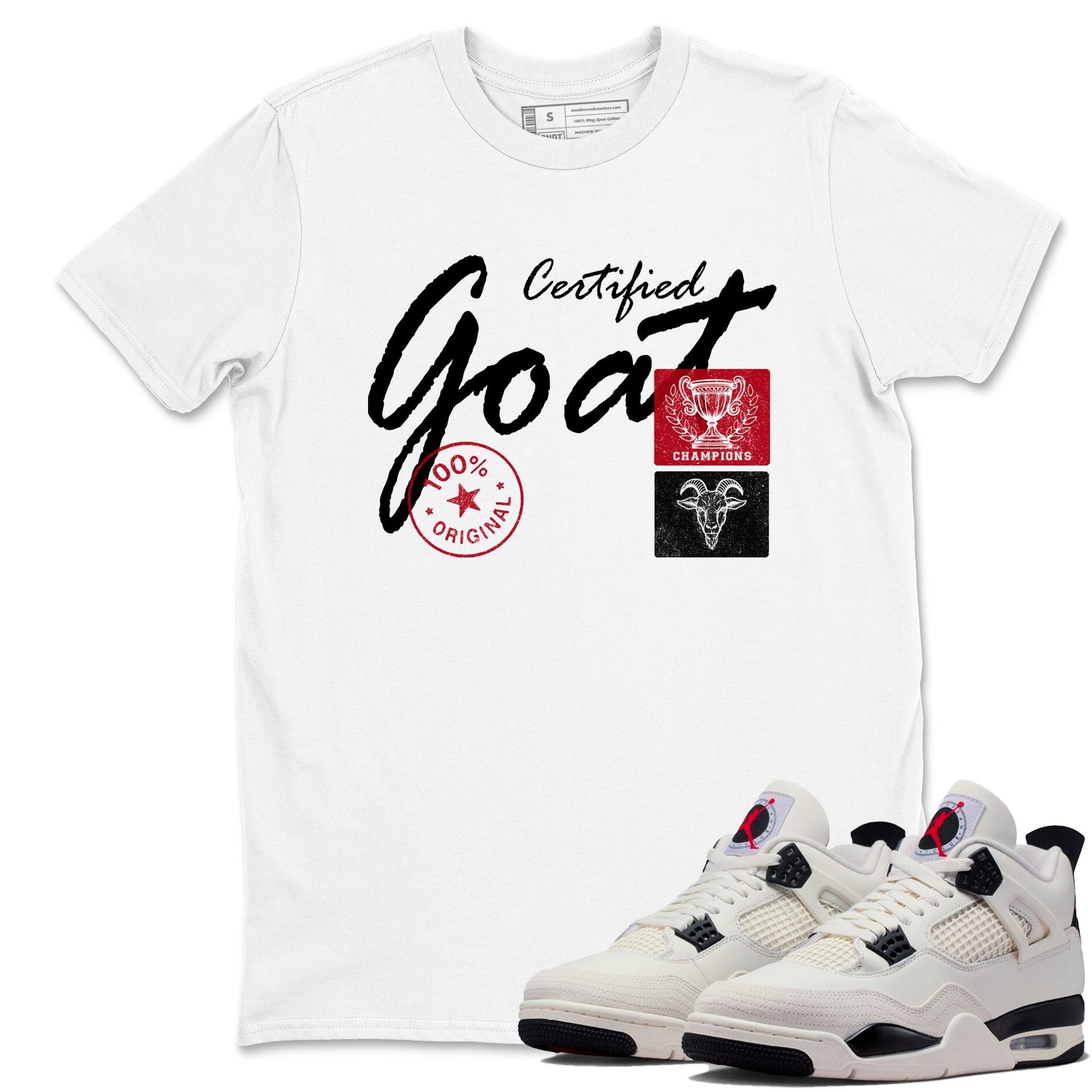 Sneaker match tees – Sneaker Tees To Match Air Jordan 4 Flight Club Shoes – Certified Goat Tee White 1