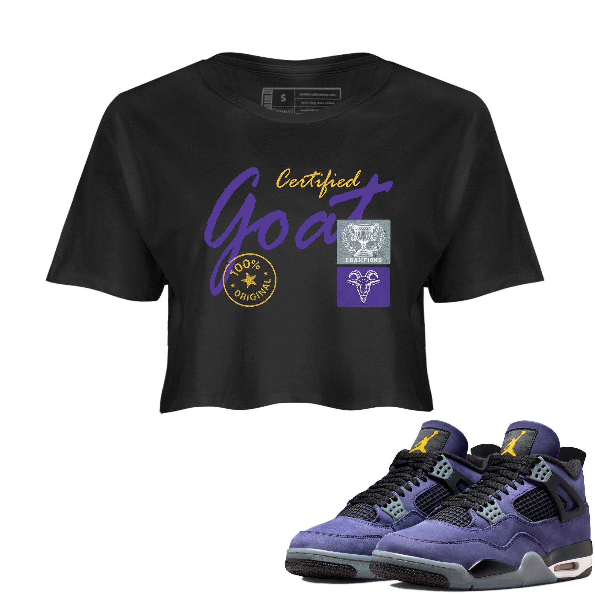 Sneaker match tees – Sneaker Tees To Match Air Jordan 4 Lakeshow Shoes – Certified Goat Crop T-Shirt Black 1