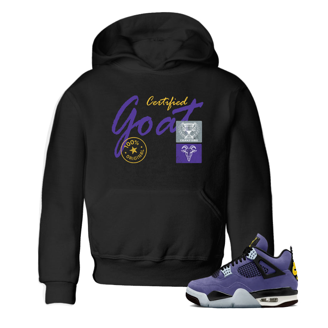 Sneaker match tees – Sneaker Tees To Match Air Jordan 4 Lakeshow Shoes – Certified Goat Kids T-Shirt Black 1