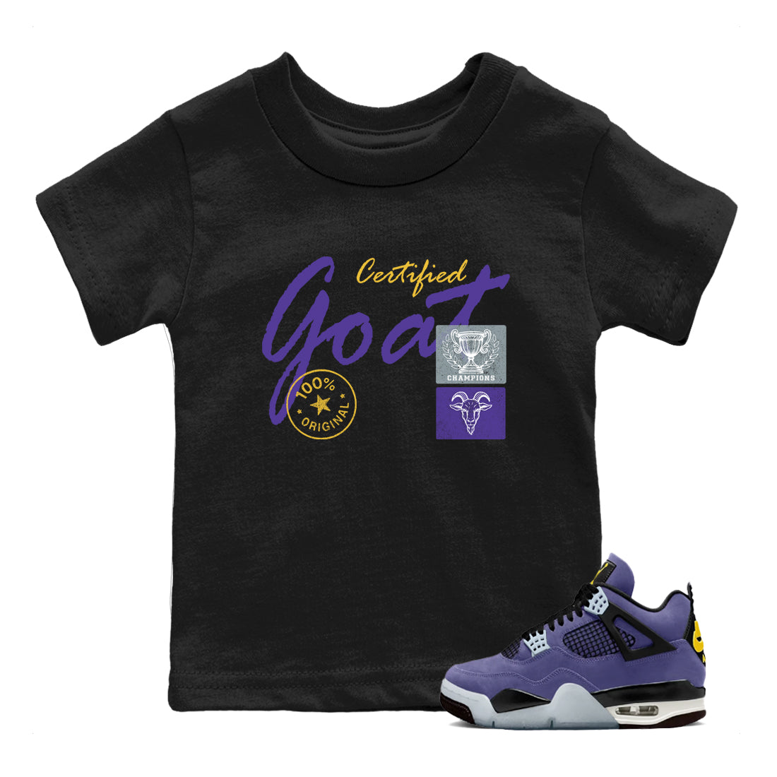 Sneaker match tees – Sneaker Tees To Match Air Jordan 4 Lakeshow Shoes – Certified Goat Kids T-Shirt Black 1