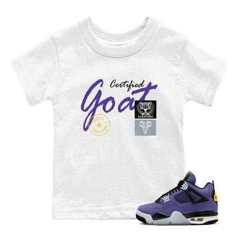 Sneaker match tees – Sneaker Tees To Match Air Jordan 4 Lakeshow Shoes – Certified Goat Kids T-Shirt White 1