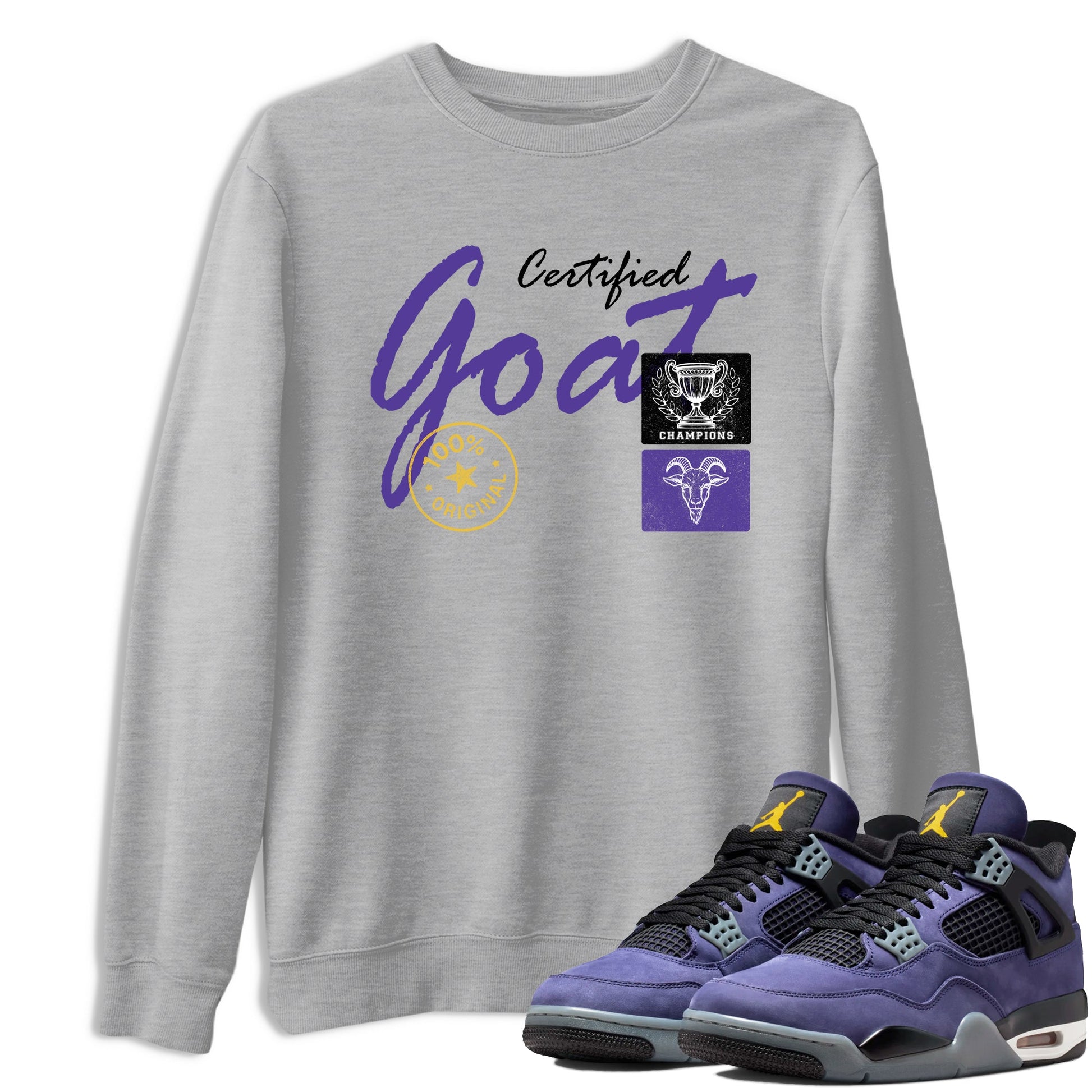 Sneaker match tees – Sneaker Tees To Match Air Jordan 4 Lakeshow Shoes – Certified Goat Tee Heather Grey 1