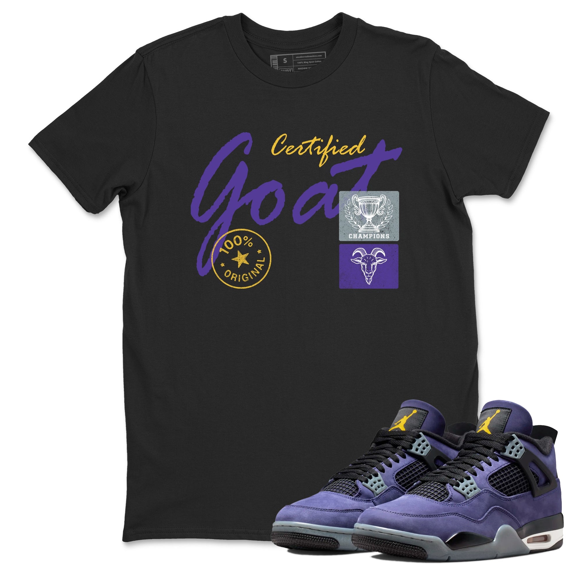 Sneaker match tees – Sneaker Tees To Match Air Jordan 4 Lakeshow Shoes – Certified Goat Tee Black 1