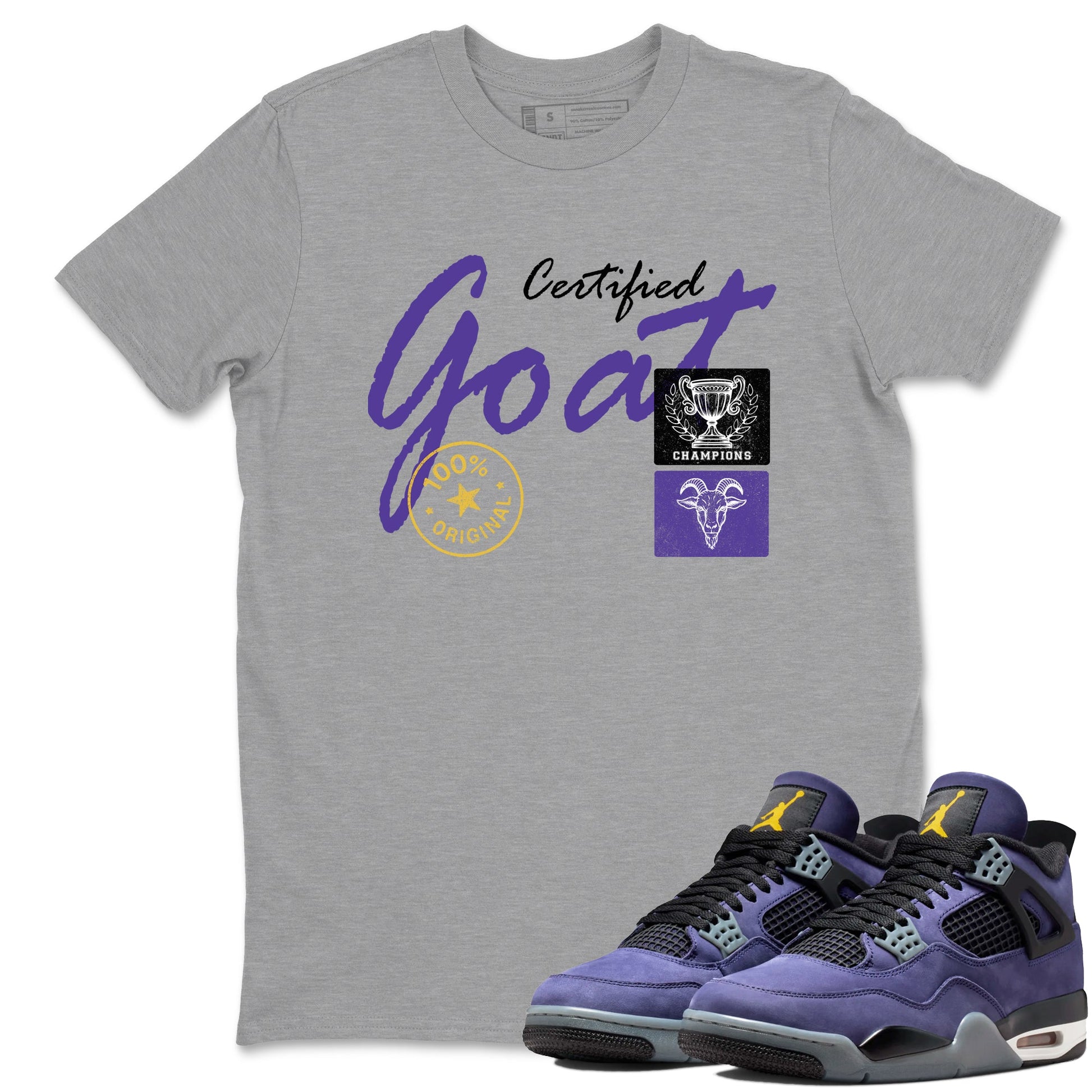 Sneaker match tees – Sneaker Tees To Match Air Jordan 4 Lakeshow Shoes – Certified Goat Tee Heather Grey 1
