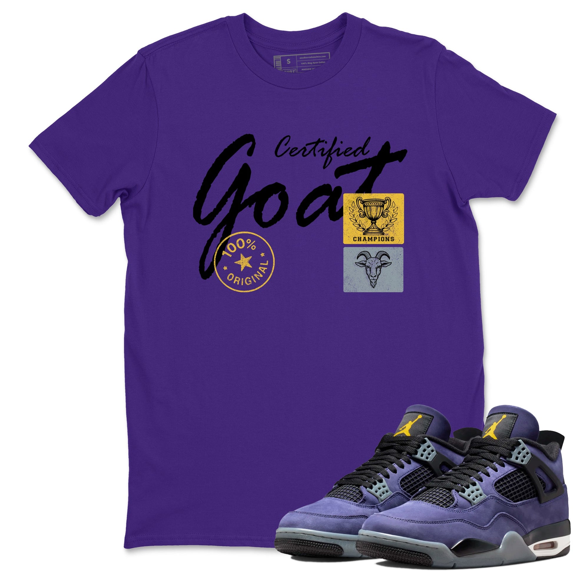 Sneaker match tees – Sneaker Tees To Match Air Jordan 4 Lakeshow Shoes – Certified Goat Tee Purple 1