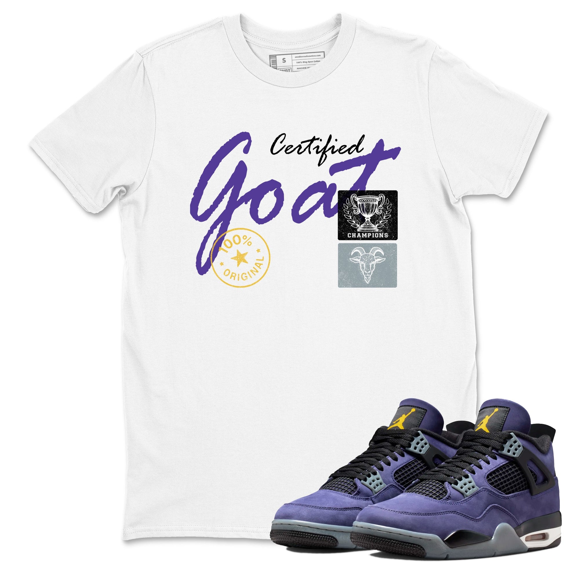 Sneaker match tees – Sneaker Tees To Match Air Jordan 4 Lakeshow Shoes – Certified Goat Tee White 1