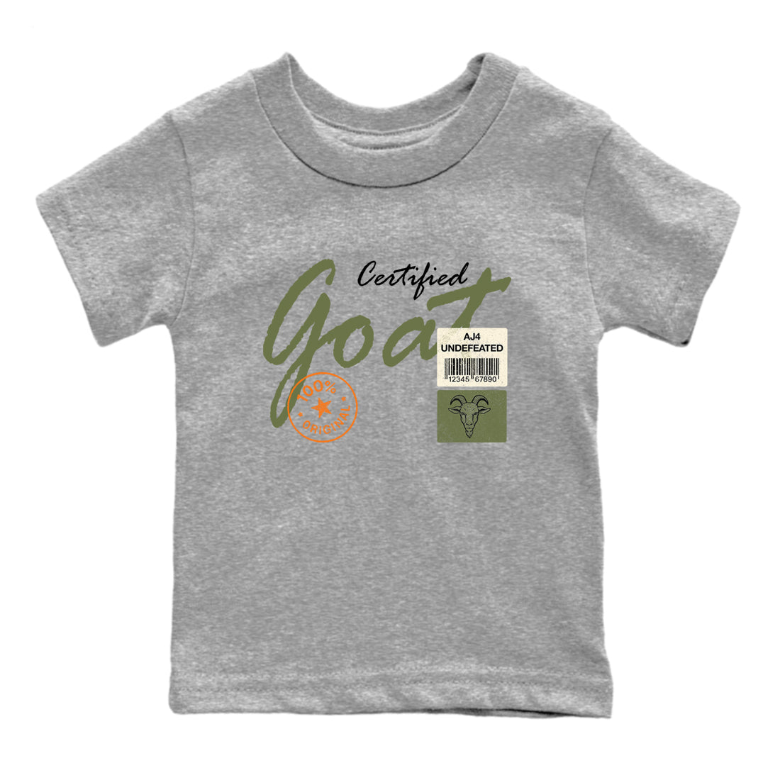 Sneaker match tees – Sneaker Tees To Match Undefeated inspired colorways Air Jordan 4 OG Olive Shoes – Certified Goat Kids T-Shirt Heather Grey 2