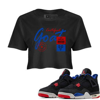 Certified Goat womens crop tee made to vibe with the Air Jordan 4 Rare Air sneakers — the perfect match in Black 1.