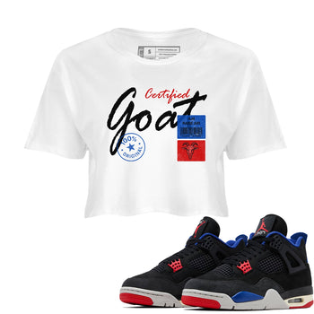 Certified Goat womens crop tee made to vibe with the Air Jordan 4 Rare Air sneakers — the perfect match in White 1.