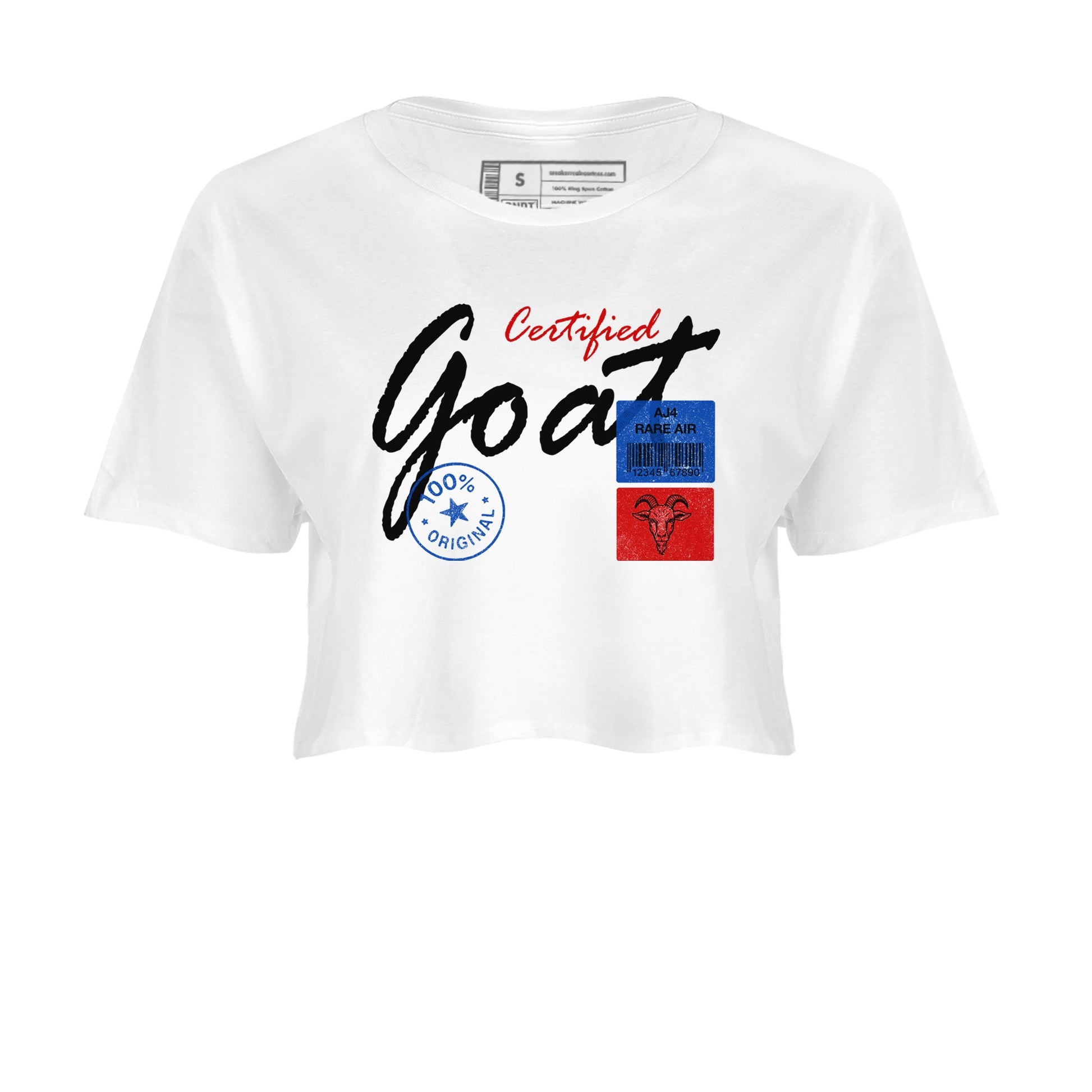 Certified Goat womens crop tee made to vibe with the Air Jordan 4 Rare Air sneakers — the perfect match in White 2.
