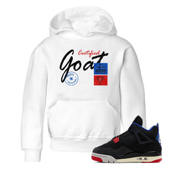 Certified Goat baby and kids t-shirt crafted for little sneakerheads to shine with the Air Jordan 4 Rare Air sneakers, displayed in White 1.
