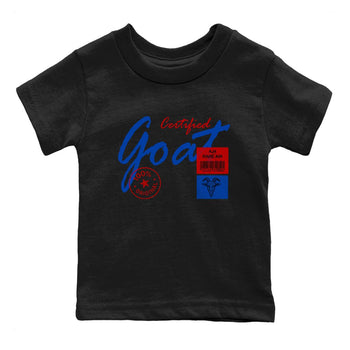 Certified Goat baby and kids t-shirt crafted for little sneakerheads to shine with the Air Jordan 4 Rare Air sneakers, displayed in Black 2.