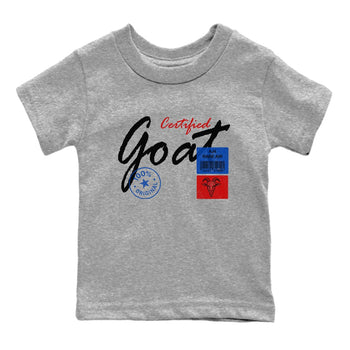 Certified Goat baby and kids t-shirt crafted for little sneakerheads to shine with the Air Jordan 4 Rare Air sneakers, displayed in Heather Grey 2.