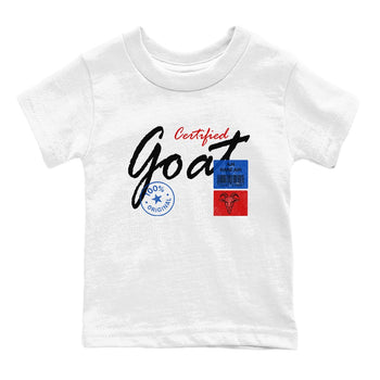 Certified Goat baby and kids t-shirt crafted for little sneakerheads to shine with the Air Jordan 4 Rare Air sneakers, displayed in White 2.