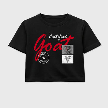 Certified Goat women’s crop tee designed to match the Air Jordan 4 Toro Bravo, featuring coordinated Black 2 options for a perfect streetwear vibe.