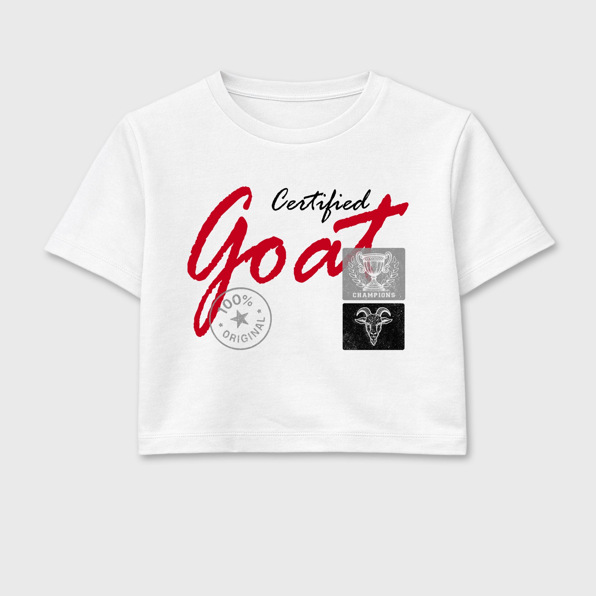 Certified Goat women’s crop tee designed to match the Air Jordan 4 Toro Bravo, featuring coordinated White 2 options for a perfect streetwear vibe.