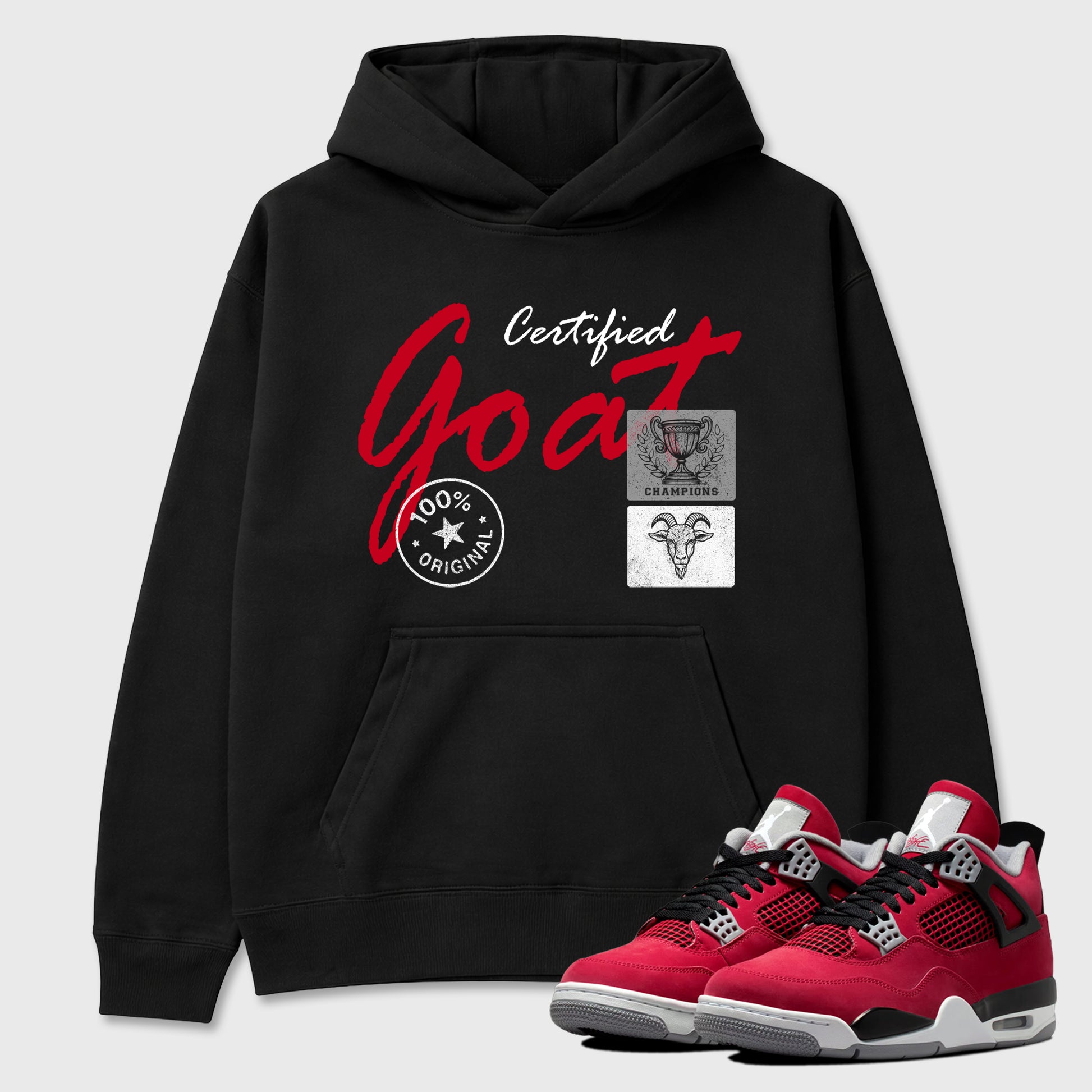 Certified Goat Graphic T-Shirt sneaker match tee designed for the Air Jordan 4 Toro Bravo, featuring coordinated color options for a perfect streetwear match. Black 1 shirt.