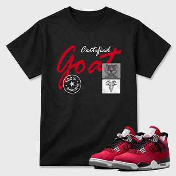 Certified Goat Graphic T-Shirt sneaker match tee designed for the Air Jordan 4 Toro Bravo, featuring coordinated color options for a perfect streetwear match. Black 1 shirt.
