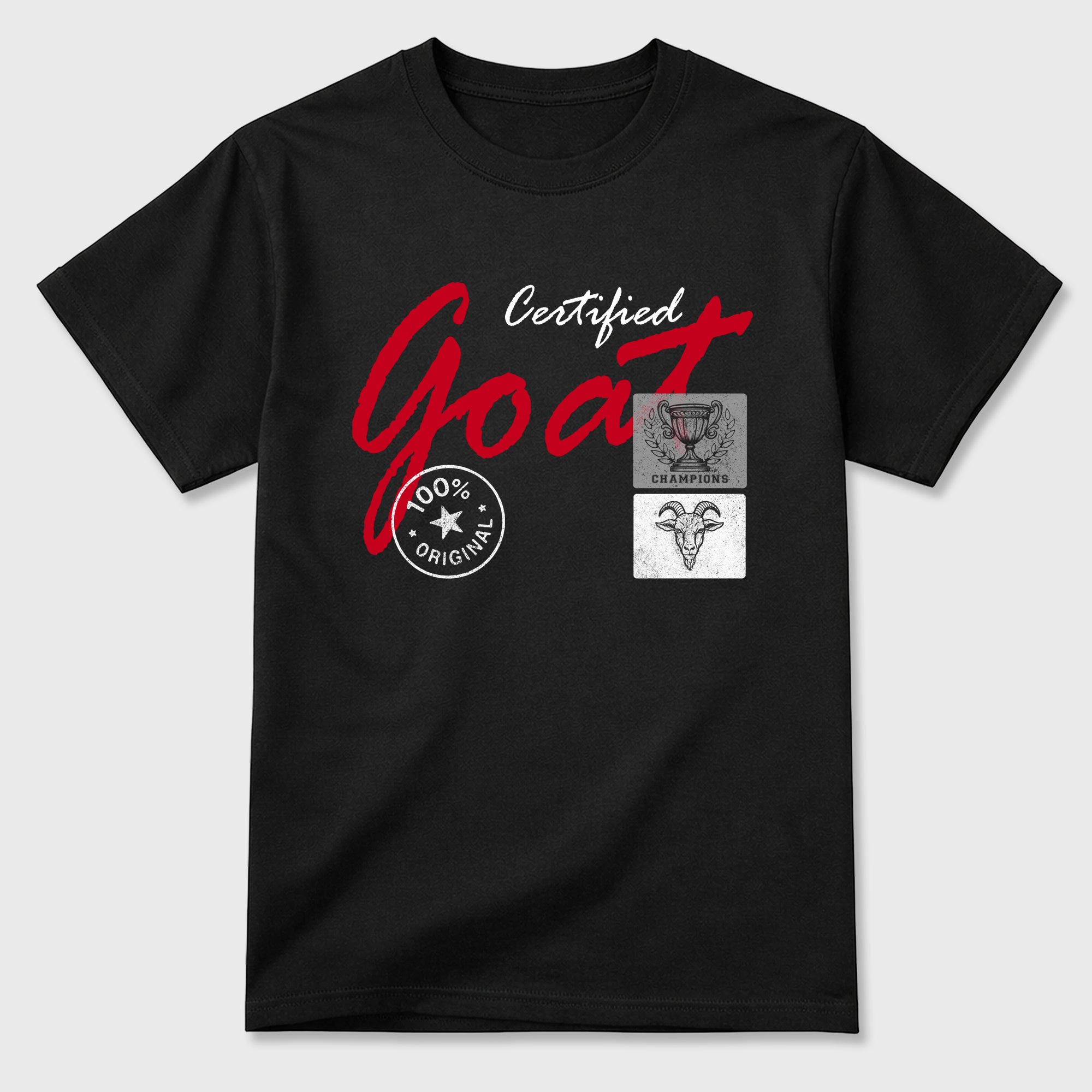 Certified Goat Graphic T-Shirt sneaker match tee designed for the Air Jordan 4 Toro Bravo, featuring coordinated color options for a perfect streetwear match. Black 2 shirt.