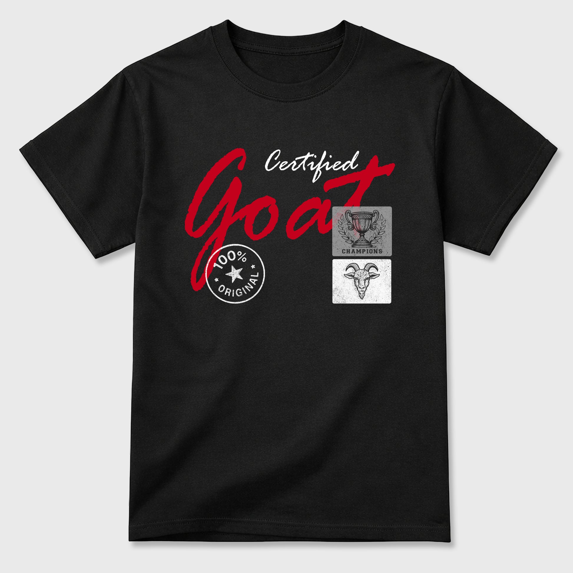 Certified Goat Graphic T-Shirt sneaker match tee designed for the Air Jordan 4 Toro Bravo, featuring coordinated color options for a perfect streetwear match. Black 2 shirt.