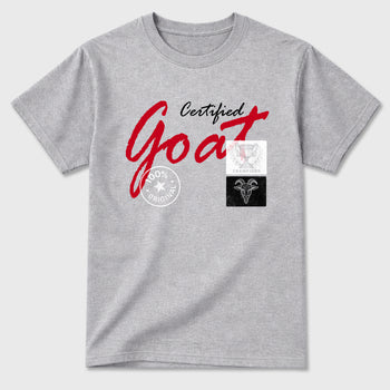 Certified Goat Graphic T-Shirt sneaker match tee designed for the Air Jordan 4 Toro Bravo, featuring coordinated color options for a perfect streetwear match. Heather Grey 2 shirt.