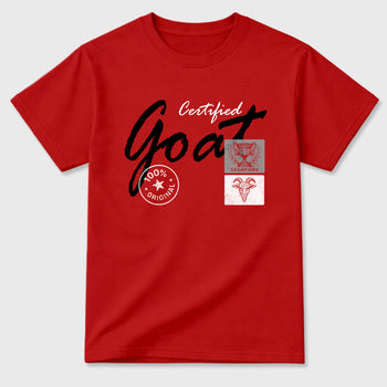 Certified Goat Graphic T-Shirt sneaker match tee designed for the Air Jordan 4 Toro Bravo, featuring coordinated color options for a perfect streetwear match. Red 2 shirt.