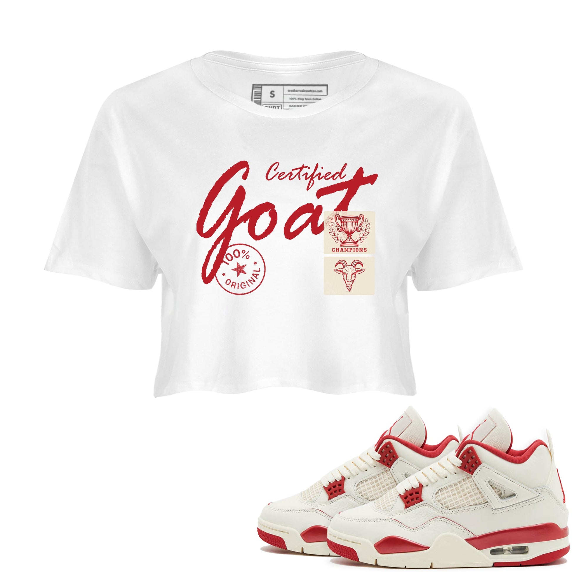 Sneaker match tees – Sneaker Tees To Match Air Jordan 4 Valentines Day Shoes – Certified Goat Crop T-Shirt White 1
